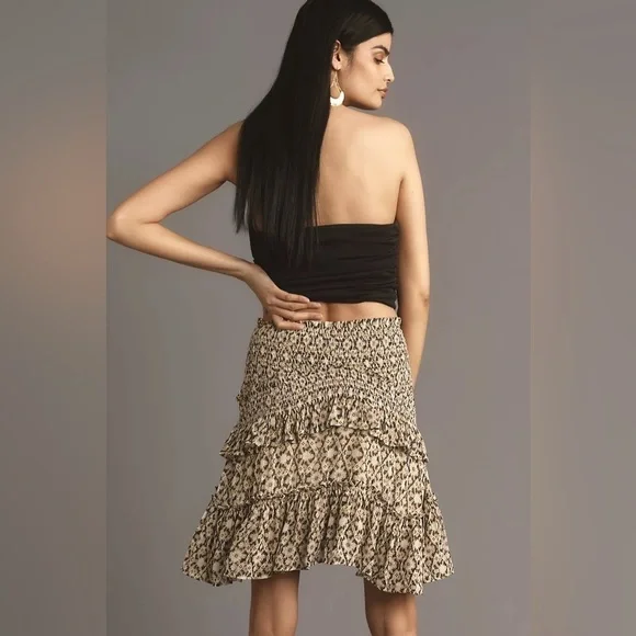 NWT! By Anthropologie Asymmetrical Smocked Mini Skirt - Size Small Petite 🏀 - Picture 5 of 8